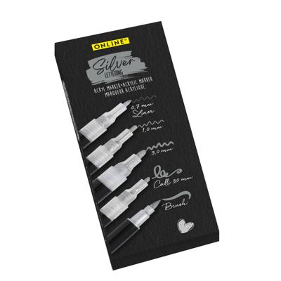 Acrylmarker online lettering 5 breedtes zilver