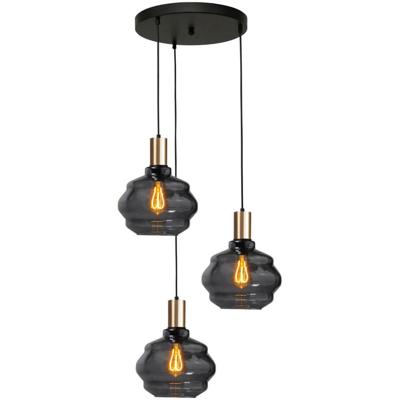 Masterlight 3-lichts vide hanglamp - goud -Porto met Ball smoke glazen - Ø 24cm - 2712-05-02-35-3-3