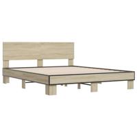 Bedframe bewerkt hout metaal sonoma eikenkleurig 160x200 cm - thumbnail