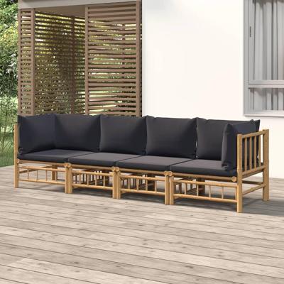 4-delige Loungeset met kussens bamboe donkergrijs