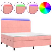 Boxspring met matras en LED fluweel roze 160x200 cm - thumbnail