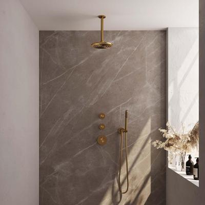 Regendoucheset Inbouw Brauer Gold Edition Thermostatisch 20 cm met Plafondarm en Handdouche Staaf Losse Stopkranen Geborsteld Goud Brauer Regendoucheset Inbouw Brauer Gold Edition Thermostatisch 20 cm met Plafondarm en Handdouche Staaf Losse Stopkranen Geborsteld Goud Brauer