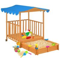 VidaXL Kinderspeelhuis met zandbak uv50 vurenhout blauw - thumbnail