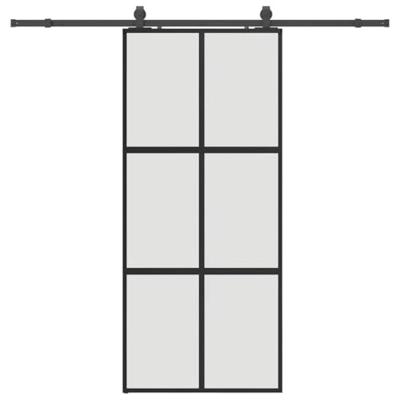 Schuifdeur met beslagset 90x205 cm gehard glas zwart