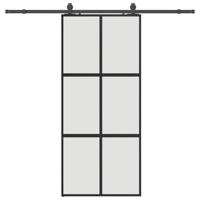 Schuifdeur met beslagset 90x205 cm gehard glas zwart - thumbnail