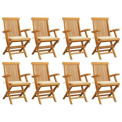 Tuinstoelen 8 st met crèmekleurige kussens massief teakhout