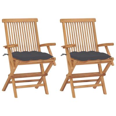 Tuinstoelen 2 st met antracietkleurige kussens massief teakhout