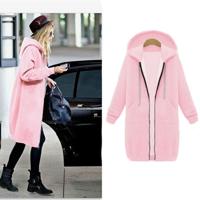 Vrouwen Hooded lange mouwen trui in de lange vacht maat: M (roze) - thumbnail