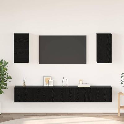 Wand tv-kast Wandgemonteerd 3 pcs Zwart Eiken Bewerkt hout