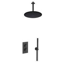 Fortifura Calvi Inbouw Regendoucheset - thermostatisch - plafondarm - 30cm hoofddouche - staaf handdouche - gladde doucheslang - mat zwart SW721167 SW377853 SW1139120 SW542644 SW706210 SW49 - thumbnail