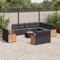 13-delige Loungeset met kussens poly rattan zwart - thumbnail