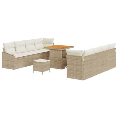 Tuinbankenset met kussen 11 pcs Beige poly rattan