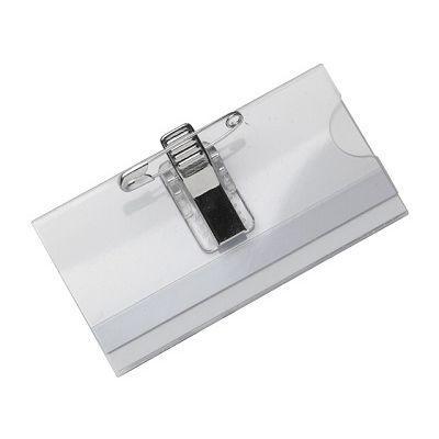 Badge transp knijper speld 74x40 mm 24st