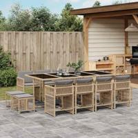13-delige Tuinset met kussens poly rattan gemengd beige - thumbnail