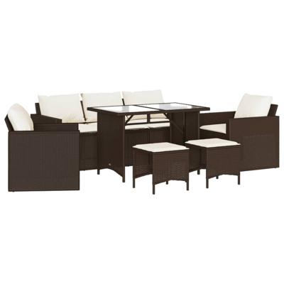 6-delige Loungeset met kussens poly rattan bruin - thumbnail