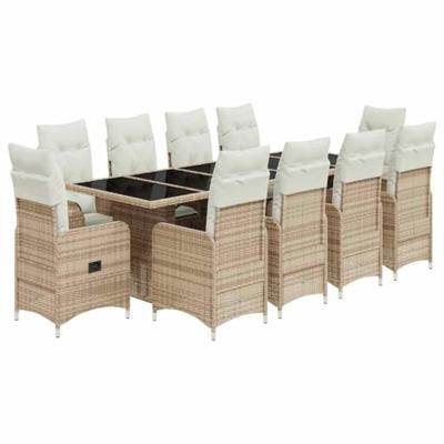 11-delige Bistroset met kussens poly rattan beige