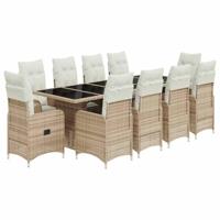 11-delige Bistroset met kussens poly rattan beige - thumbnail