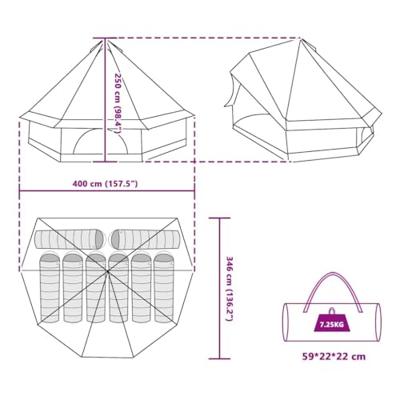 Familie Tipi Tent met dak Blauw en Grijs 400 x 346 x 250 cm