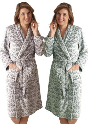 Damesbadjas panterprint - fleece - 2 kleuren-s-olijfgroen