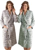 Damesbadjas panterprint - fleece - 2 kleuren-s-olijfgroen - thumbnail