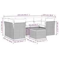 7-delige Loungeset met kussens poly rattan grijs - thumbnail