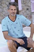 Lichtblauwe heren shortama haaien - thumbnail