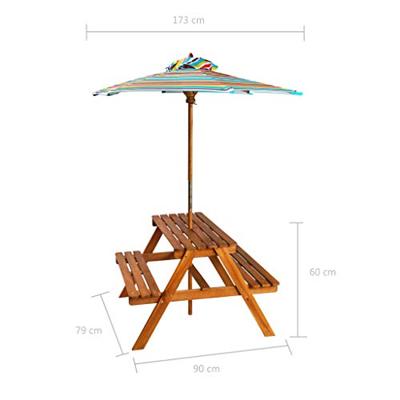 Kinderpicknicktafel met parasol 79x90x60 cm massief acaciahout - thumbnail
