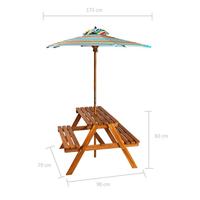 Kinderpicknicktafel met parasol 79x90x60 cm massief acaciahout - thumbnail