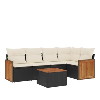 5-delige Loungeset met kussens poly rattan zwart