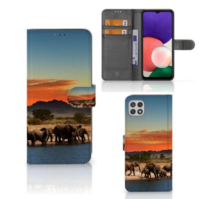 Samsung Galaxy A22 5G | Telefoonhoesje | Met pasjeshouder | Olifanten Samsung Galaxy A22 5G | Telefoonhoesje | Met pasjeshouder | Olifanten