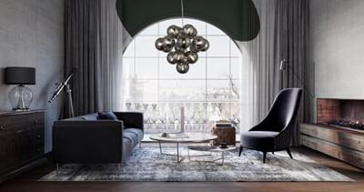 Searchlight Hanglamp GlasBerry Globe 17-lichts zwart met smoke glas - 52131-17SM