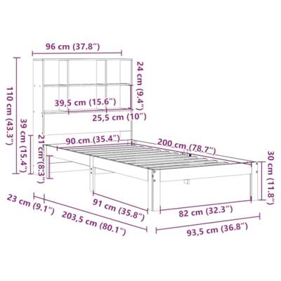 Bed met boekenkast zonder matras grenenhout wit 90x200 cm
