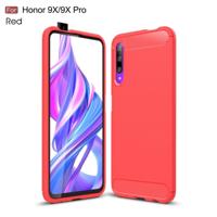 Geborsteld textuur koolstofvezel TPU Case voor Huawei Honor 9X/9X Pro (rood) - thumbnail