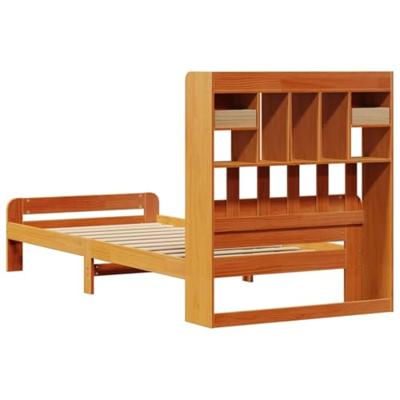 Bed met boekenkast zonder matras grenenhout wasbruin 75x190 cm