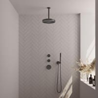 BRAUER Stripe Thermostatische Inbouw Regendouche - SET 03 - 25cm douchekop - plafondarm - staaf handdouche - doucheslang - wandaansluitbocht - gunmetal geborsteld PVD 5-GM-369 - thumbnail