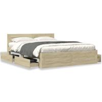 Bedframe met hoofdeinde bewerkt hout sonoma eiken 150x200 cm - thumbnail