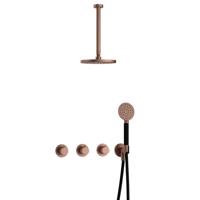 Hotbath Cobber - CB7067 - Inbouw Regendoucheset - Geborsteld Koper PVD - 2 Stopkranen - Thermostatisch - Plafondbuis 30 cm - Hoofddouche 200 mm - Ronde Handdouche 3 Standen - Waterbesparend - thumbnail