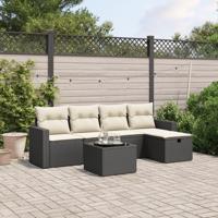6-delige Loungeset met kussens poly rattan zwart - thumbnail