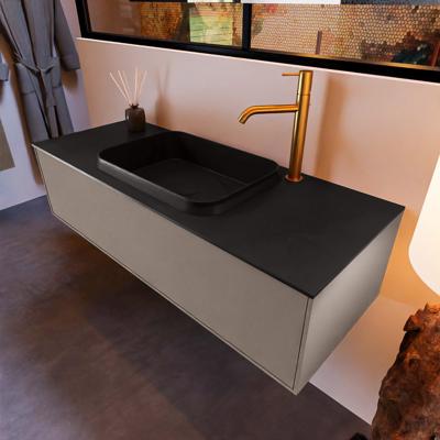 Badkamermeubelset Mondiaz Erin 120 cm met 1 Lade met RIDGE Wastafel Midden Urban met 1 kraangat Greeploos Mat Smoke