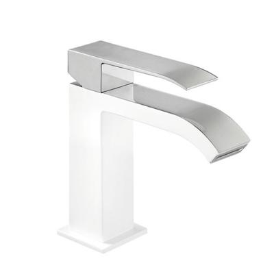 Wastafelmengkraan Tres Cuadro Exclusive 1-Hendel Uitloop Gebogen 16 cm met Waterval Vierkant Chroom Wit Tres Wastafelmengkraan Tres Cuadro Exclusive 1-Hendel Uitloop Gebogen 16 cm met Waterval Vierkant Chroom Wit Tres