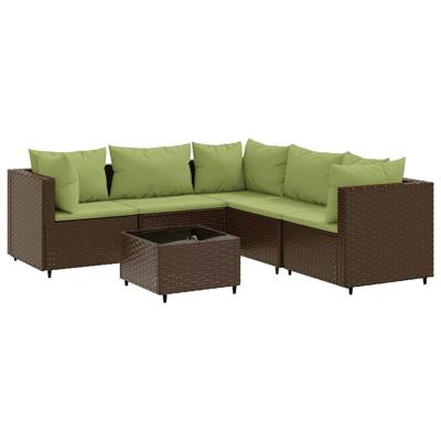 6-delige Loungeset met kussens poly rattan bruin - thumbnail