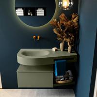 MONDIAZ RIVA 100cm badmeubel onderkast / planchet kleur Army met 1 lade. Wastafel DULCET links 0 kraangaten kleur Army. - thumbnail