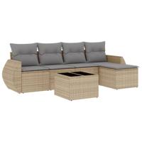 5-delige Loungeset met kussens poly rattan beige - thumbnail