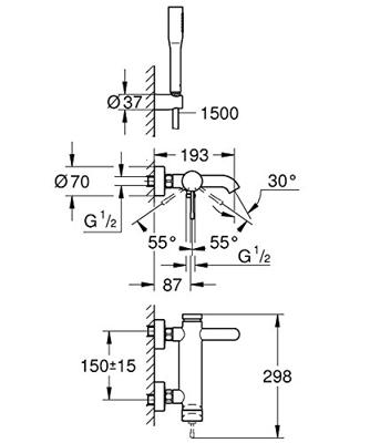 GROHE Essence New badkraan met omstel en koppelingen met douchegarnituur chroom 33628001