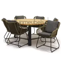 Tuinstoel Portofino olijf groen met Louvre 160 cm teaktafel - thumbnail