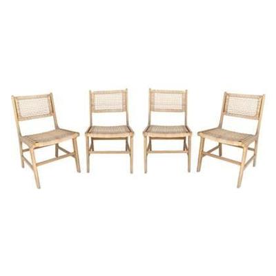 sweeek - Tuinstoel van riet en hout (set van 4)