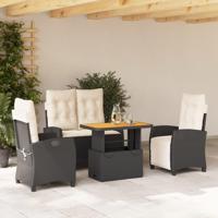 4-delige Tuinset met kussens poly rattan zwart - thumbnail