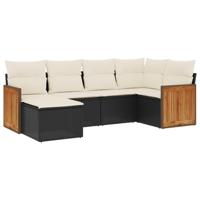 6-delige Loungeset met kussens poly rattan zwart - thumbnail