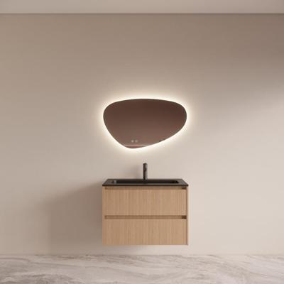 Badmeubelset BWS Riga met Asia Wastafel Zwart 80 cm Licht Eiken Japandi