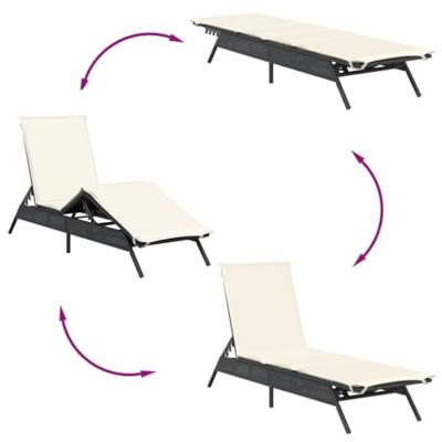 Ligbedden 2 st met tafel poly rattan zwart - thumbnail